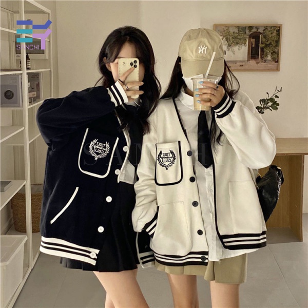 Áo khoác bóng chày mỏng size lớn màu trắng đen cho nữ