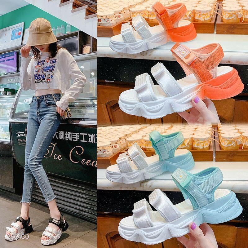 Giày SANDAL phong cách-đẳng cấp 3 quai độn đế siêu nhẹ 3 màu Da Cam - Đen- Xanh Lam