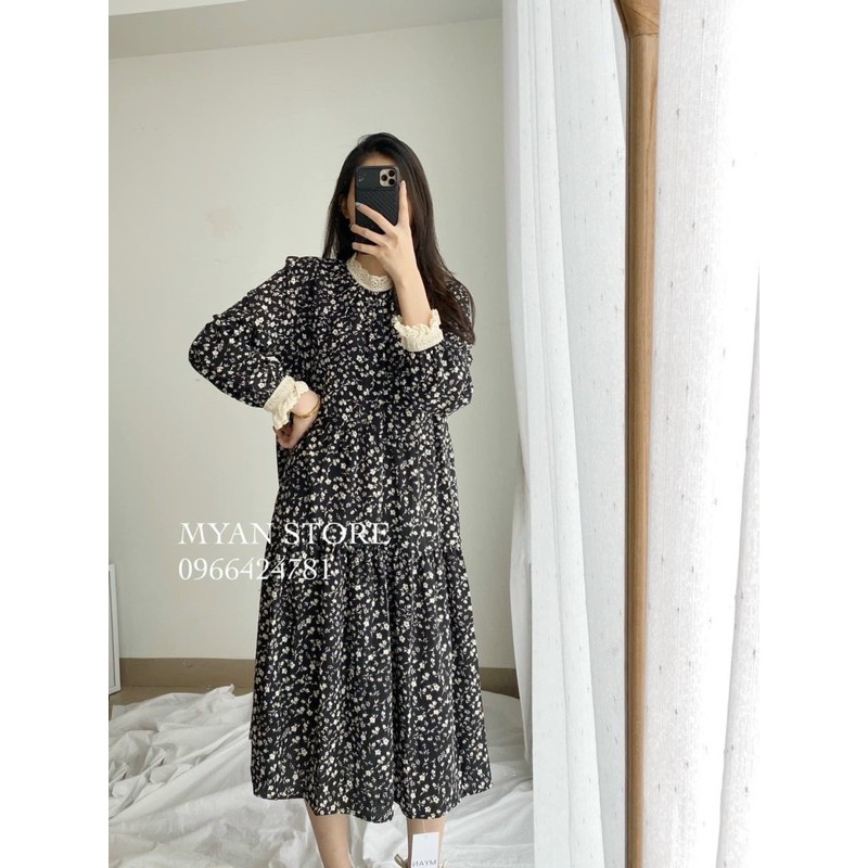 Váy hoa cổ viền ren kèm dây buộc eo | BigBuy360 - bigbuy360.vn