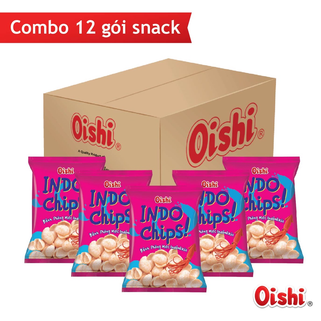 Combo 12 gói Oishi Snack Phồng Mực Indochips (75g/gói)