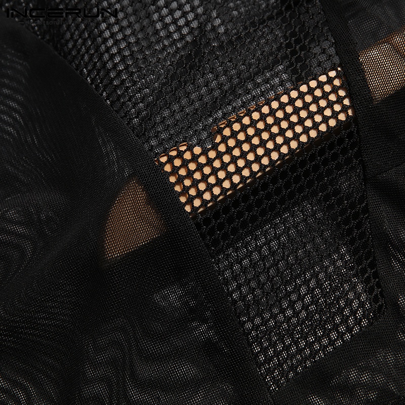 Bộ áo liền quần INCERUN tay dài xuyên thấu gợi cảm cho nam