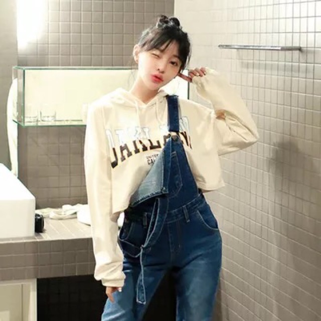 AH35 ÁO HOODIE DÁNG CROPTOP DÀI TAY CÓ MŨ HAI MÀU THỜI TRANG NỮ