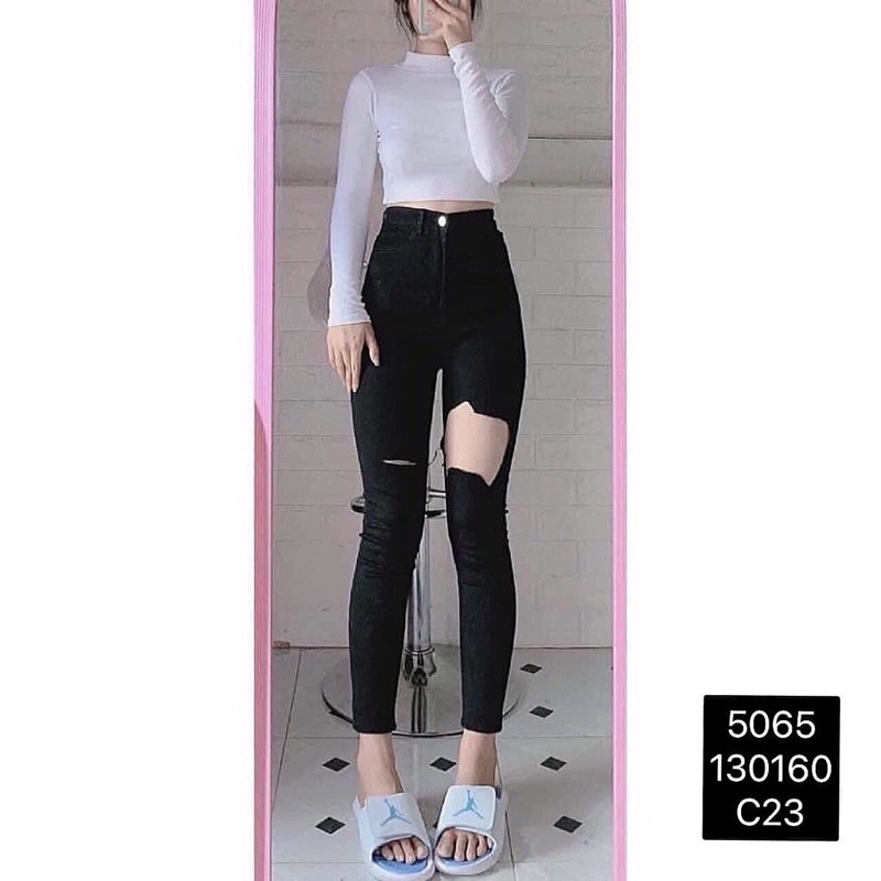 Quần Dài Jean BigSize  Màu Đen Rách  - Lưng Siêu Cao - Form Ôm - Quần Bò Lưng Cao - Cạp Cao