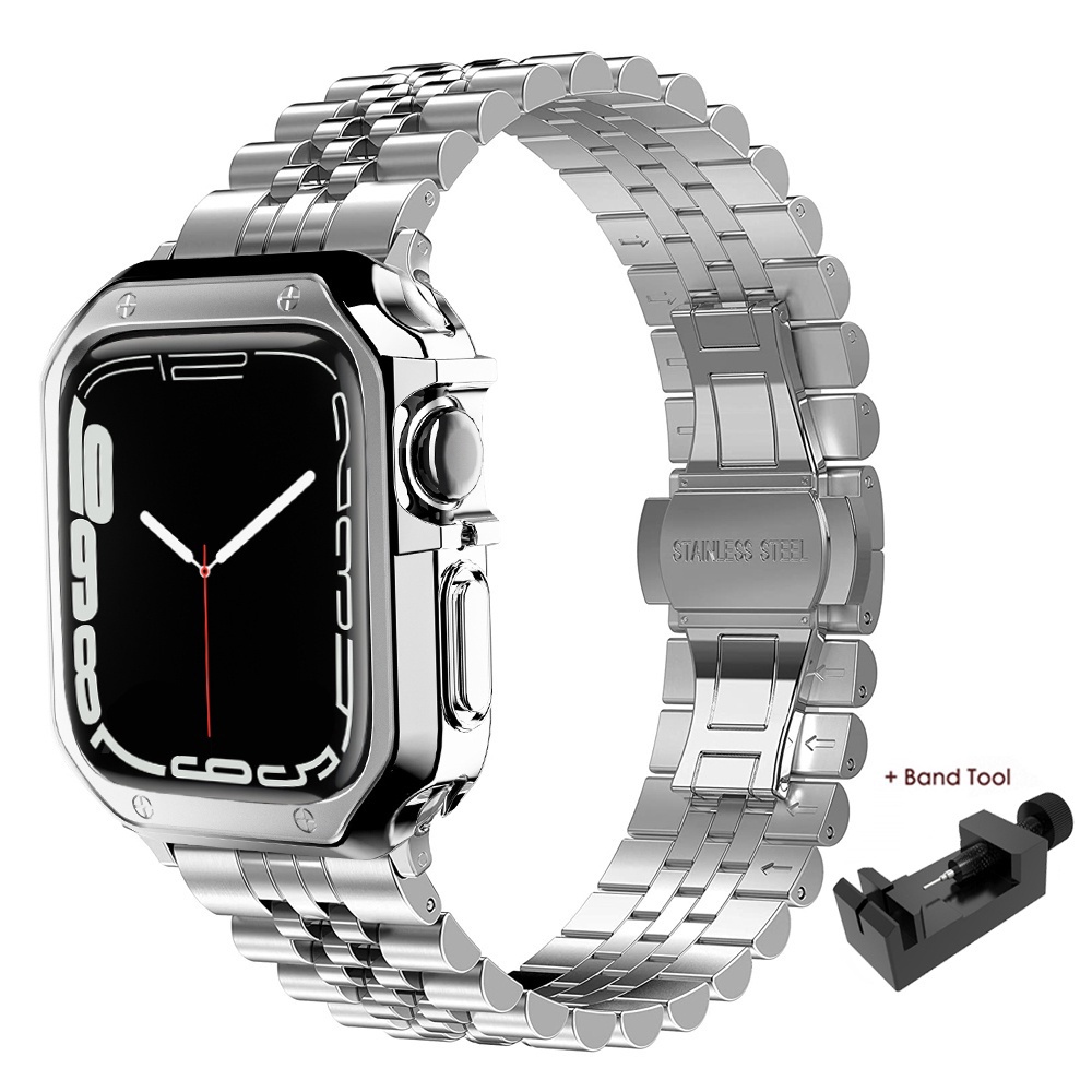 Dây Đeo Inox + Ốp Bảo Vệ Cho iWatch ultra 49mm Band 38mm 42mm Series 7 6 SE 5 4 3 2 1 40mm 44mm 41mm 45mm