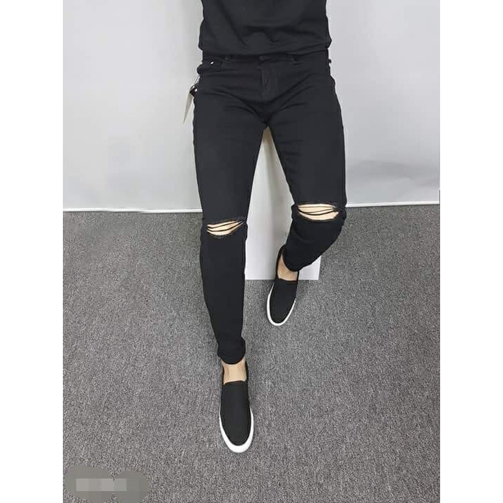 LQ Fashion - Quần jean nam Đen cao cấp rách gối, form skinny siêu chất - E5172