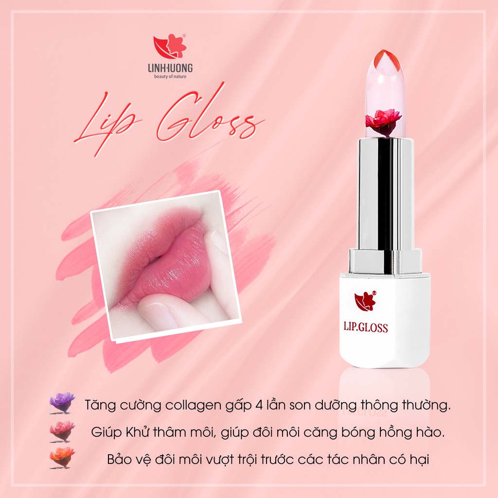 Son thạch Lip Gloss Linh Hương, Son dưỡng môi ướp cánh hoa ngăn ngừa môi khô, nức nẻ