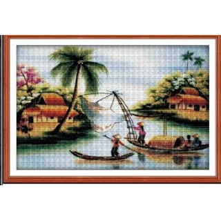 Tranh Thêu Chữ Thập Giăng Lưới Bắt Cá Q888 (KHÁCH TỰ THÊU) KT:97X65CM