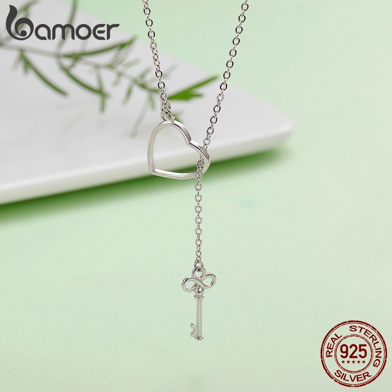 Dây chuyền Bamoer bằng bạc 925 mặt hình chìa khóa và trái tim thời trang xinh xắn