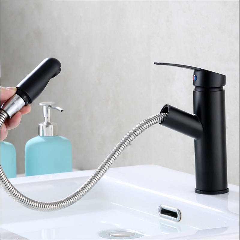 Vòi bồn rửa mặt, vòi Lavabo nóng lạnh dây rút bằng inox cao cấp cao 20 cm cắm chậu bảo hành 12 tháng