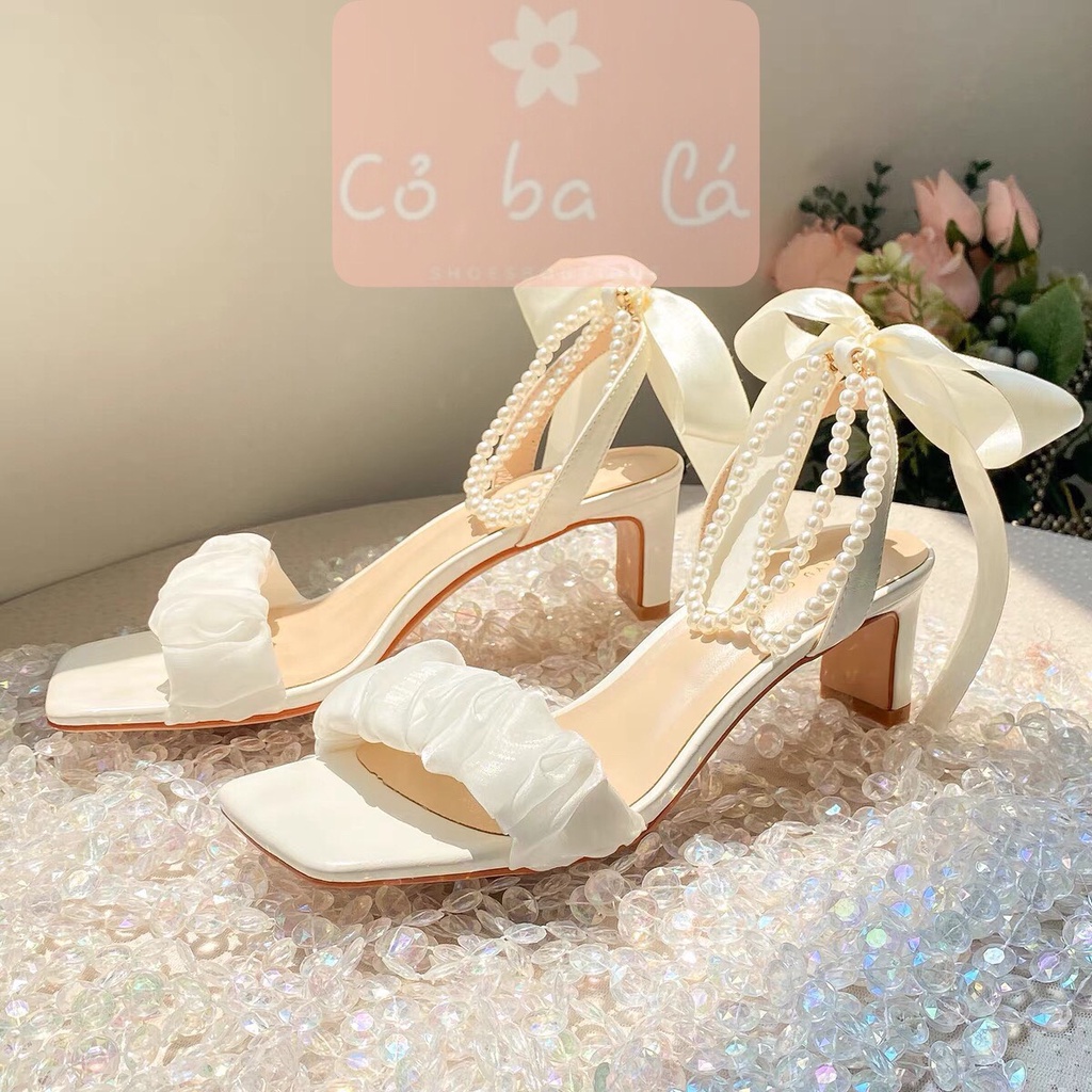 GIÀY THỜI TRANG COBALA SHOES - SANDAL CAO GÓT BÈO NHĂN - GUỐC NỮ HẬU SAU NƠ ĐÍNH NGỌC TRAI - G22072200