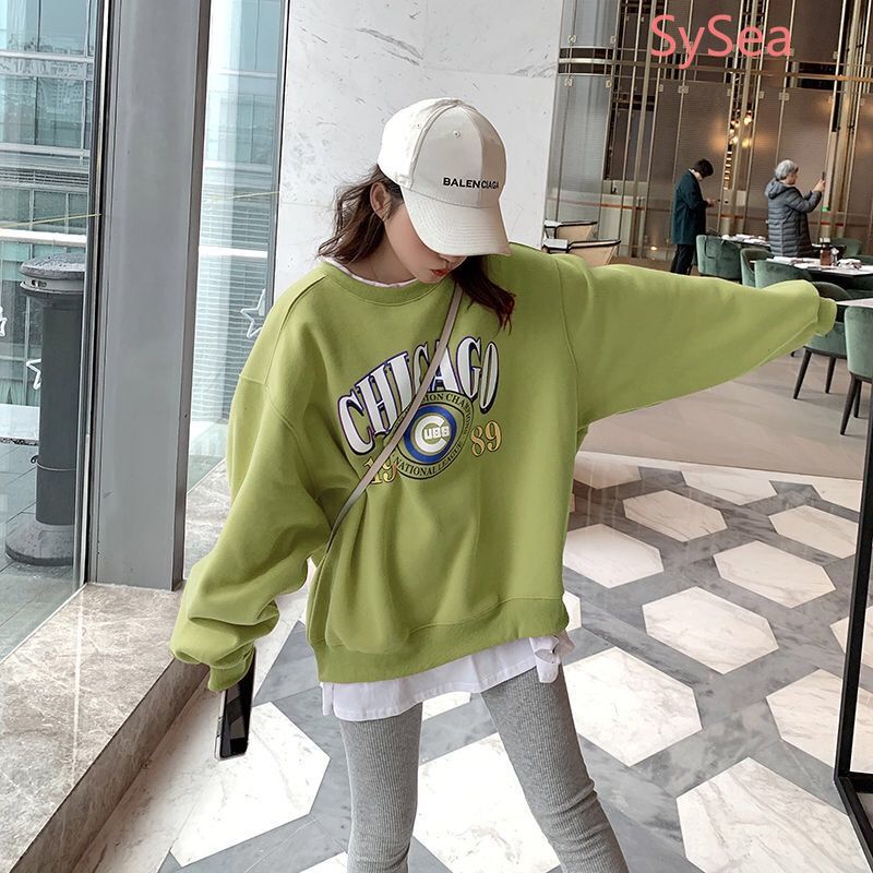 Áo Sweater Cổ Tròn Dáng Rộng In Hình Dễ Thương Dành Cho Nữ