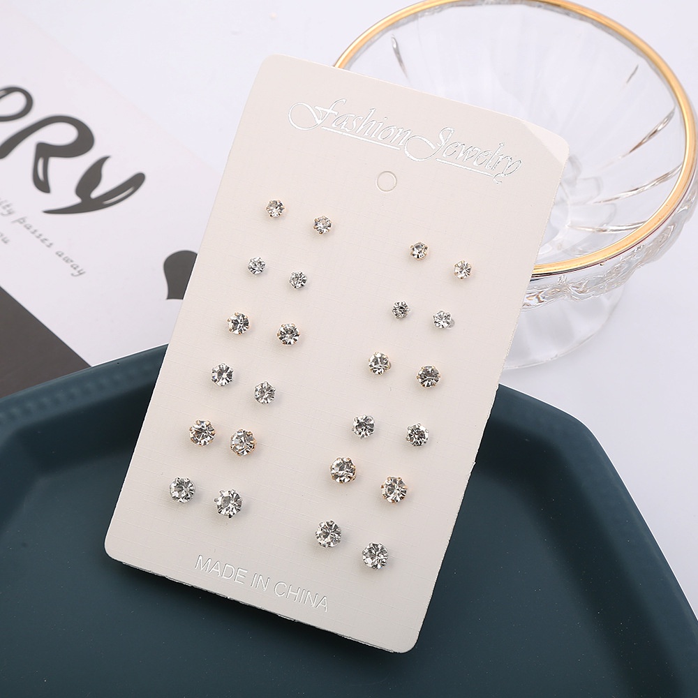 ※NOON※set 12 Đôi Bông Tai Đính Kim Cương Nhân Tạo Hình Móng Vuốt Mặt Trời Lớn Đơn Giản