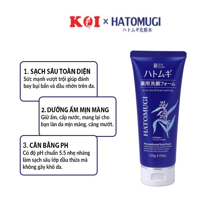 Sữa rửa mặt Hatomugi The Medicated Facial Foam 130g ngừa mụn, dưỡng ẩm và làm sáng da