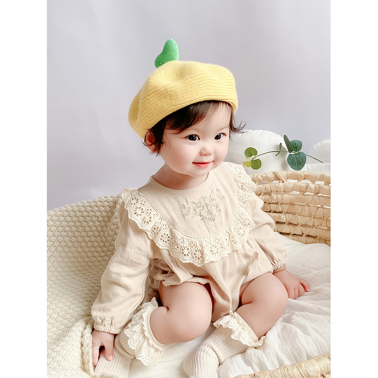 Áo Liền Quần Tay Dài Thêu Hoa Cho Bé Gái Sơ Sinh