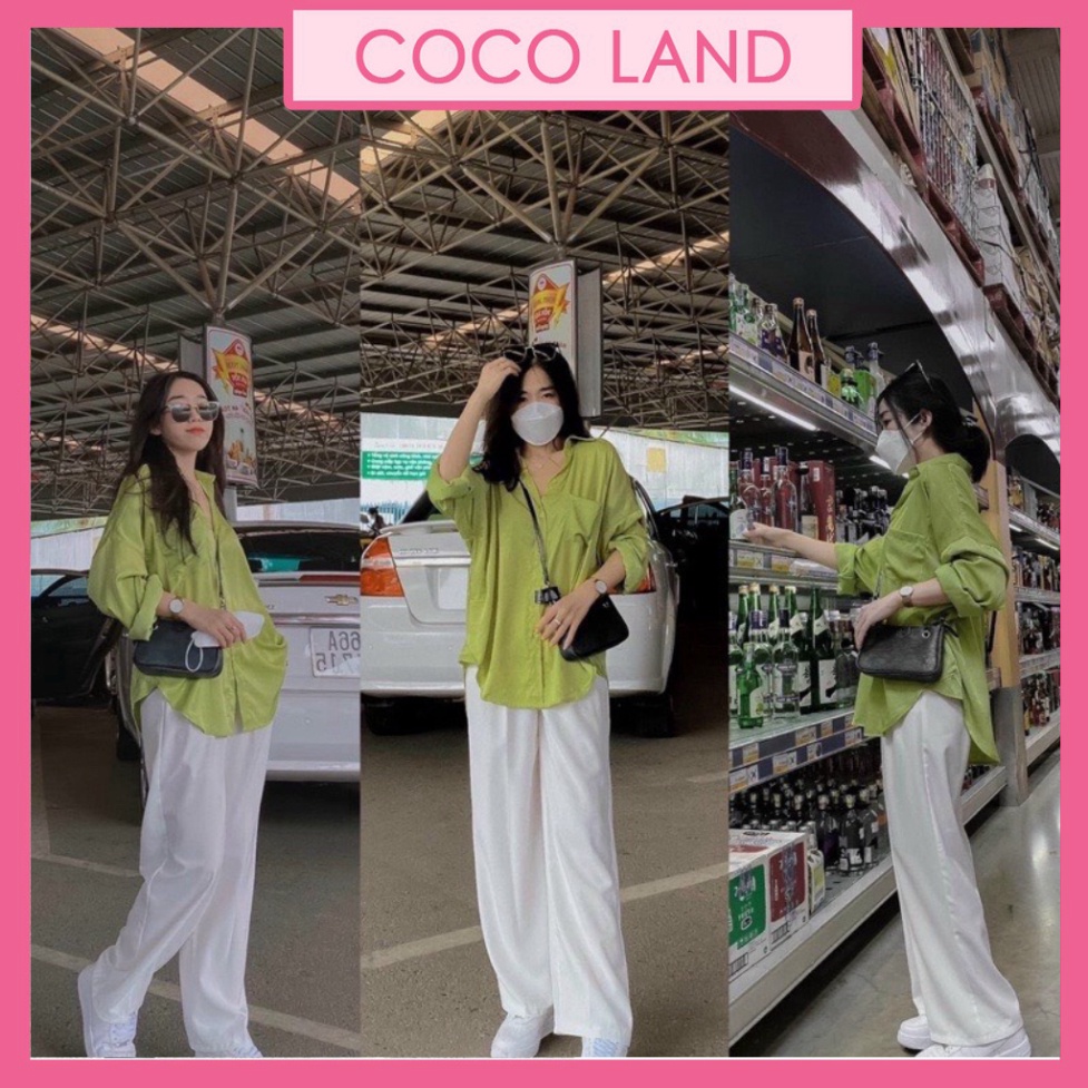 Set áo sơ mi xanh bơ Hình THẬT, phối quần suông trắng dáng dài chất tuyết mưa hottrend freesize chất đẹp phom xinh