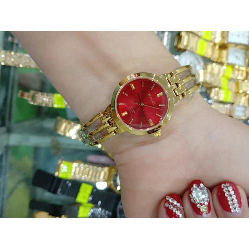 Đồng hồ nữ Halei máy Nhật mạ vàng dây kim loại