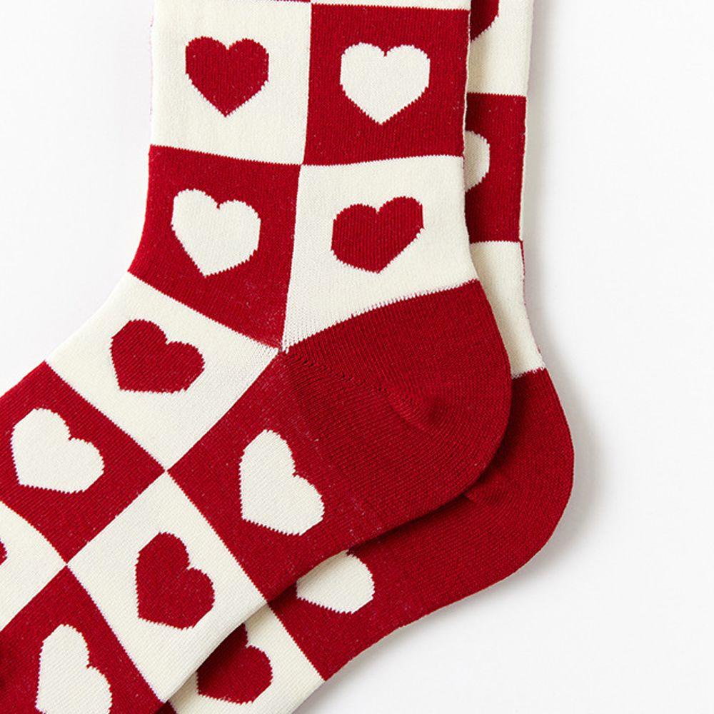 Vớ Cotton Màu Đỏ Họa Tiết Chấm Bi / Trái Tim Ngọt Ngào Thời Trang Cho Nữ