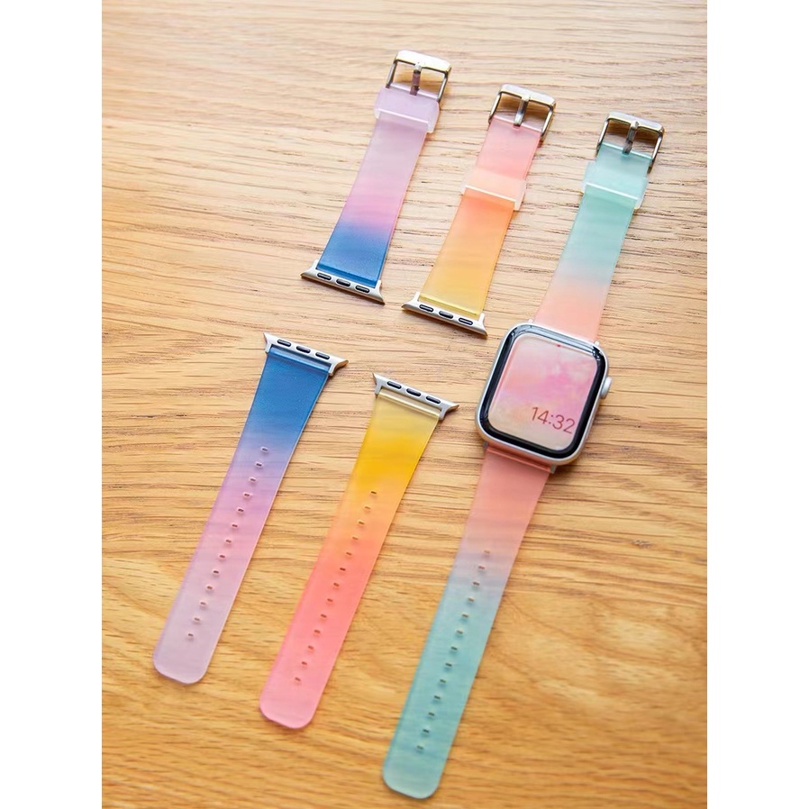 Dây Đeo Đồng Hồ Bằng Silicon Màu Kẹo Kích Thước 44mm 45mm 42mm 40mm 38mm 41mm Cho iwatch series 6 5 4 3 se 7