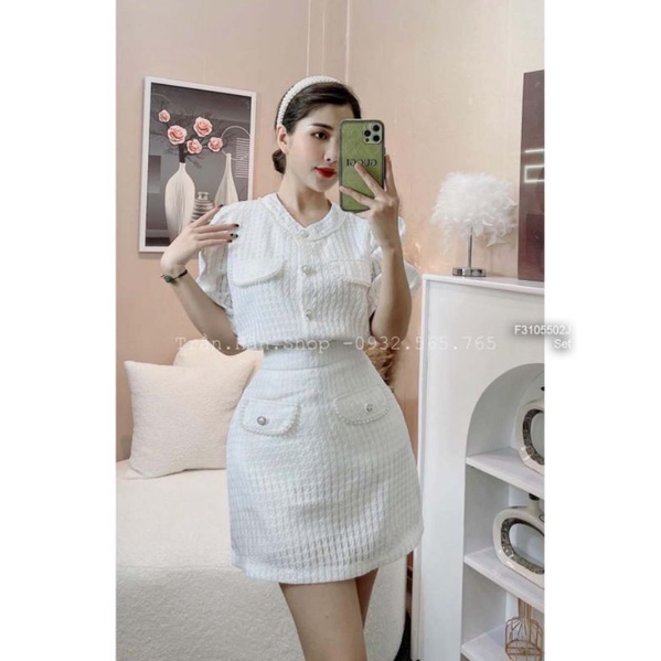 Set jean quần short áo sát nách phối khóa kéo xéo túi trước cách điệu 1109