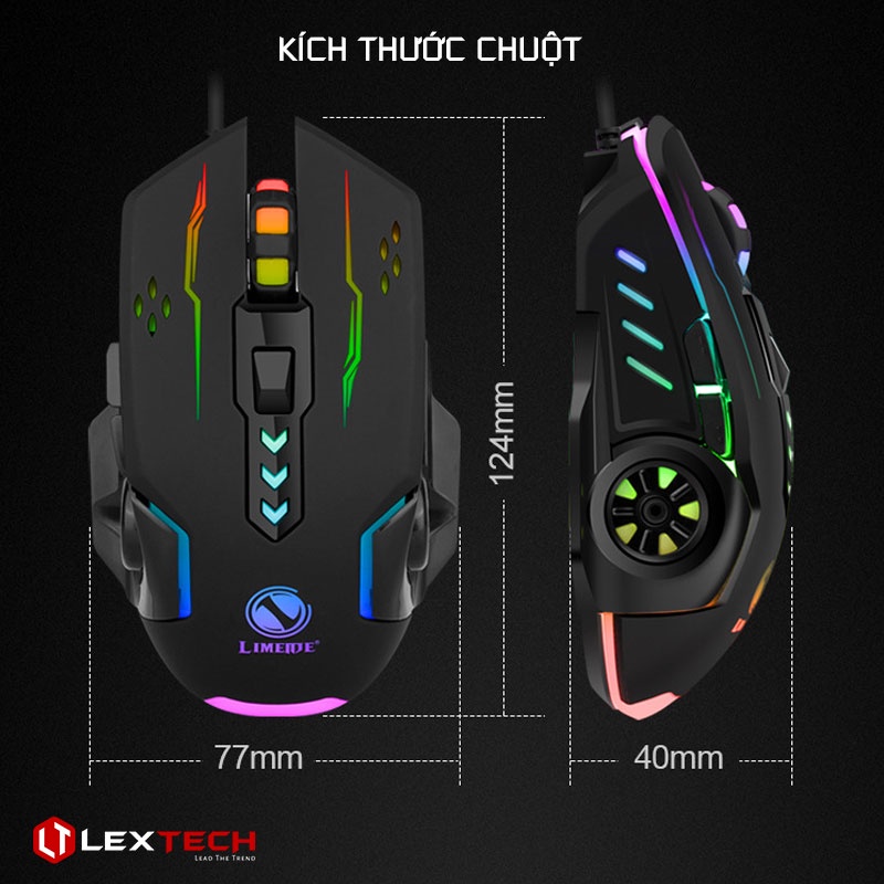 Chuột gaming máy tính có dây Lextech CV7 3600 DPI LED nhiều màu chuyên game, sử dụng cho laptop máy tính bàn