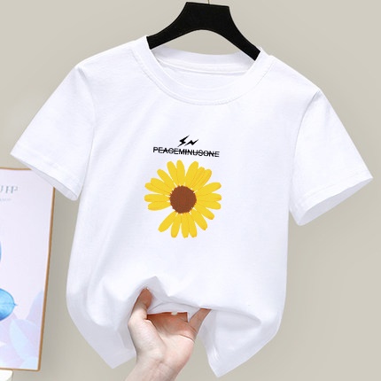 Áo Thun Tay Ngắn Chất Liệu Cotton In Họa Tiết Hoa Xinh Xắn Thời Trang Cho Bé Gái áo bé gái