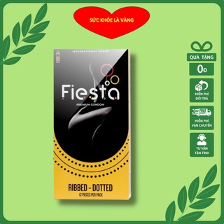 Bao cao su siêu mỏng gân, gai, bo đầu Fiesta Ribbed Dotted – Hộp 12 cái
