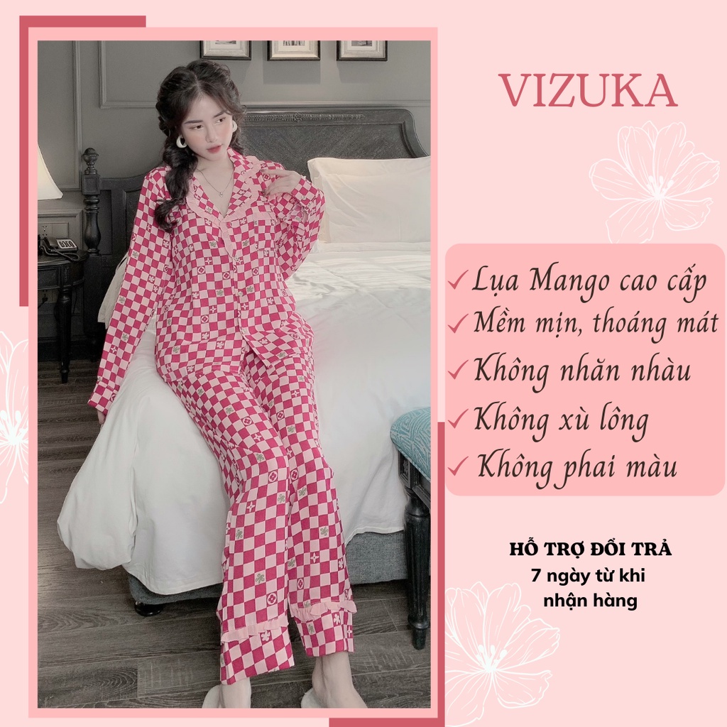 Đồ bộ pijama dài tay nữ lụa mặc nhà hoạ tiết dễ thương VIZUKA