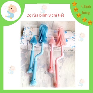 Free Ship 🎁🎁🎁 Cọ bình sữa, núm ti Silicon cao cấp gồm 3 chi tiết có tay cầm xoay 360 độ dùng cho mọi loại bình