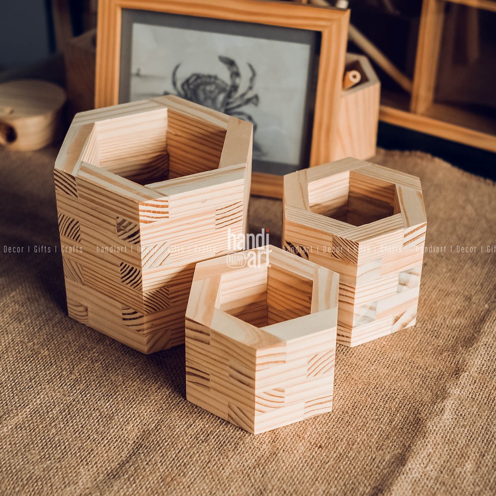 Chậu gỗ ghép khối - Lọ hoa gỗ - wooden pots