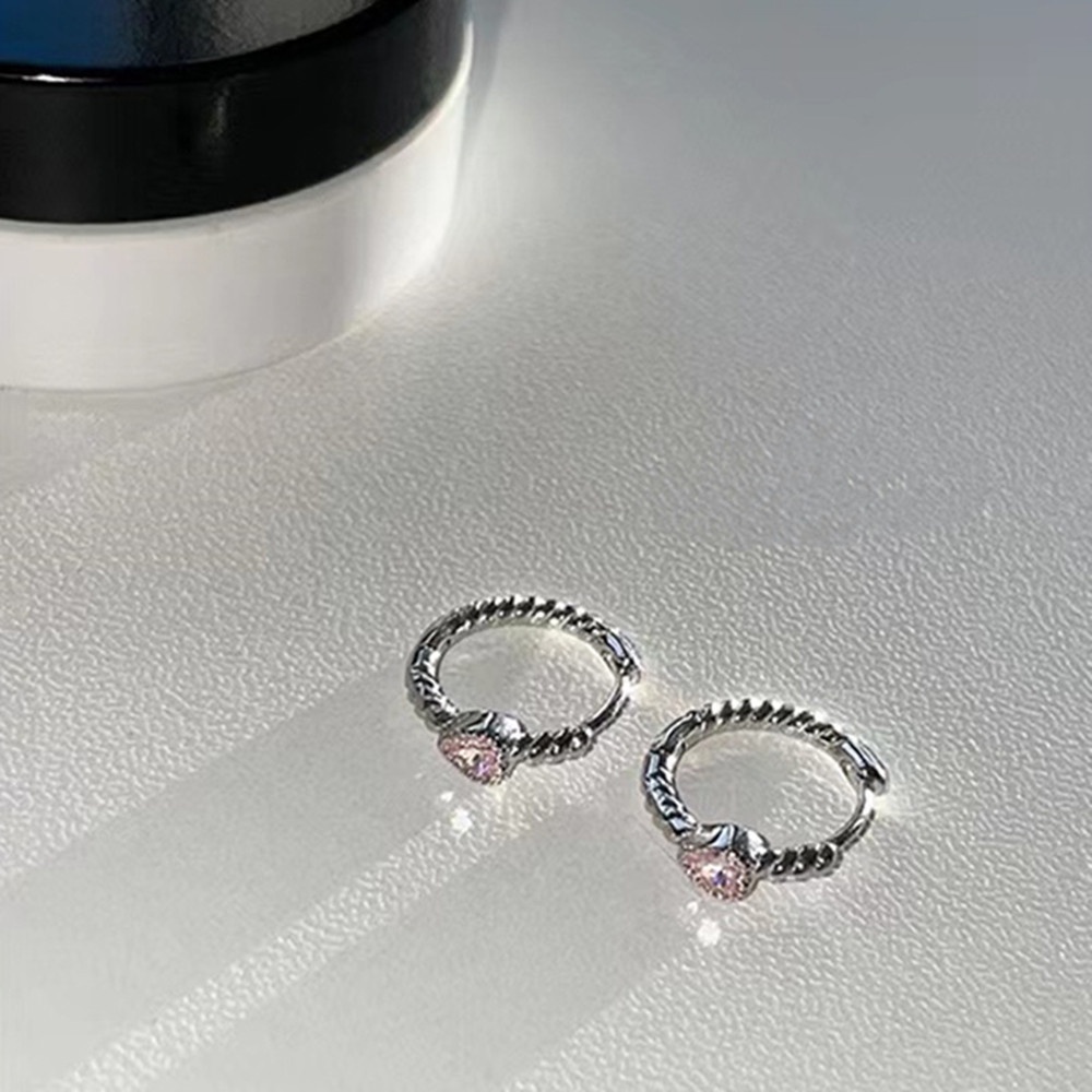 Khuyên Tai Xoắn Đính Đá Zircon Màu Hồng Kiểu Dáng Mới Hợp Thời Trang