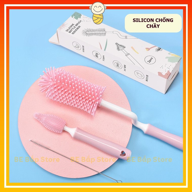 ⚡BÁN LỖ XIN ĐÁNH GIÁ 5 SAO⚡Bộ Cọ Rửa Bình Sữa Silicon ⚡CAO CẤP⚡ 3 Chi Tiết Cho Bé, Tay Cầm Xoay 360 Độ