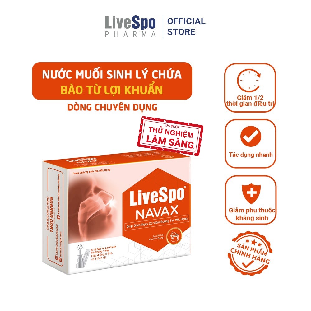 Combo nước muối sinh lý bào tử lợi khuẩn LiveSpo Navax Family - Dành cho gia đình 5 ống x 5ml, nước muối sinh lý bào tử