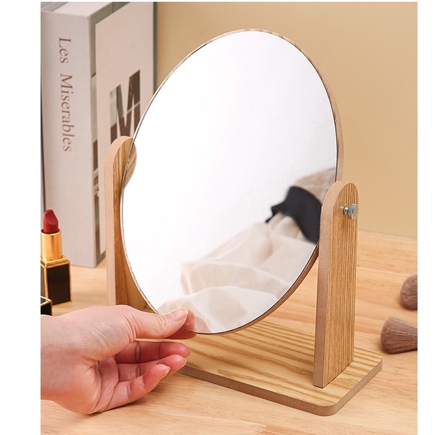 Gương gỗ trang điểm xoay 360 độ, gương soi để bàn bằng gỗ phong cách châu âu size lớn MIROHOME