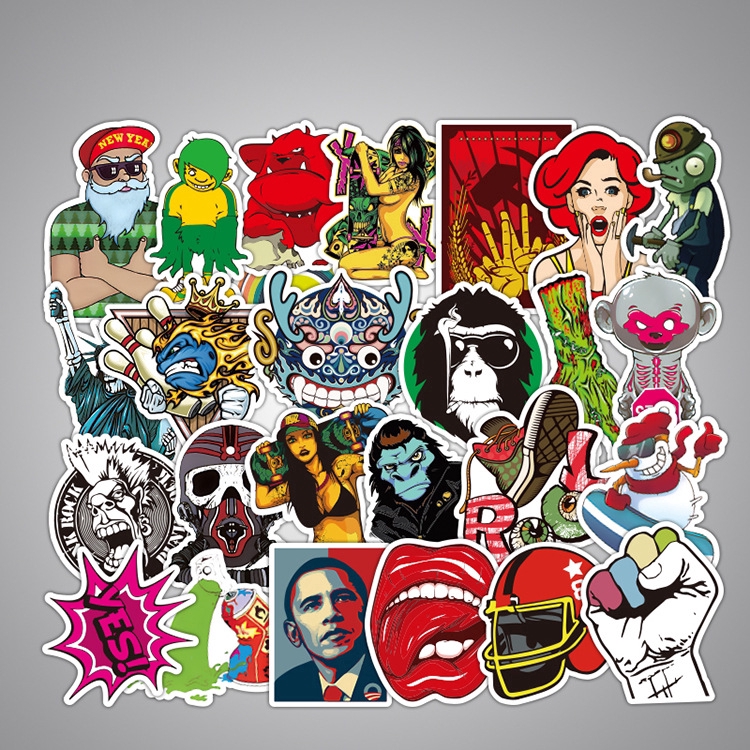 50 nhãn dán graffiti hoạt hình cổ điển trang trí xe máy/ ô tô/vali/laptop/ván trượt
