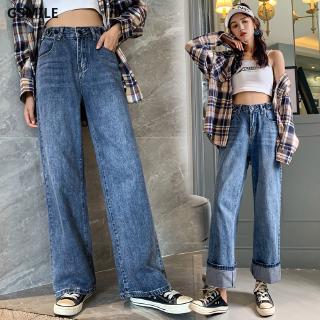 Quần jean nữ lưng cao ống rộng phong cách Hàn Quốc
