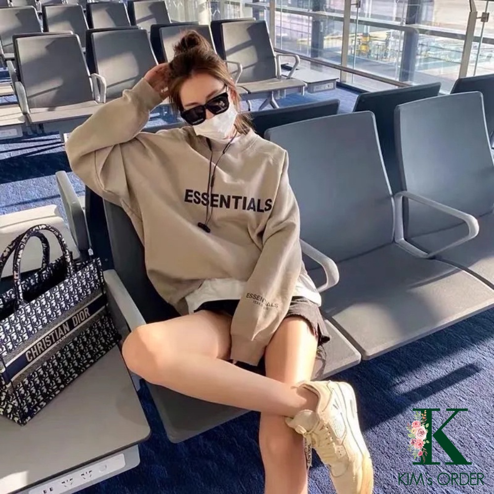 Áo Sweater Nam Nữ Unisex ESENTIAL Màu Nâu Cổ Tròn Dài Tay Phom Rộng Chất Nỉ Bông Dày Dặn Phong Cách Basic Tối Giản