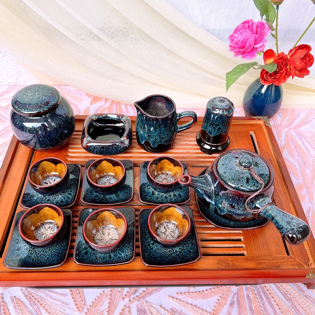 Bộ Ấm Chén Uống Trà ⚱ Ấm Trà Quai Ngang To S2 Cẩm Lai Xanh ⚱ Gốm Sứ Bát Tràng Gomphuquy Hn16