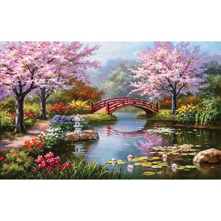 Tranh treo tường Khung cảnh hoa đào HCV-0434 KT 60 x 37 cm phủ kim sa
