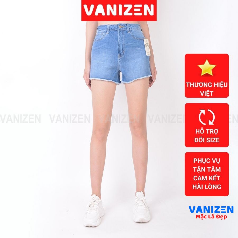 Quần short jean nữ ngắn đẹp lưng cao cạp cao tua rua gấu trơn hàng hiệu cao cấp mã 430 VANIZEN