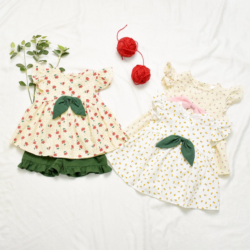 Set đồ đũi sần nơ bản to dễ thương cho bé gái thoáng mát, thấm hút mồ hôi, mỏng nhẹ, dễ chịu thoải mái Caibaby_store