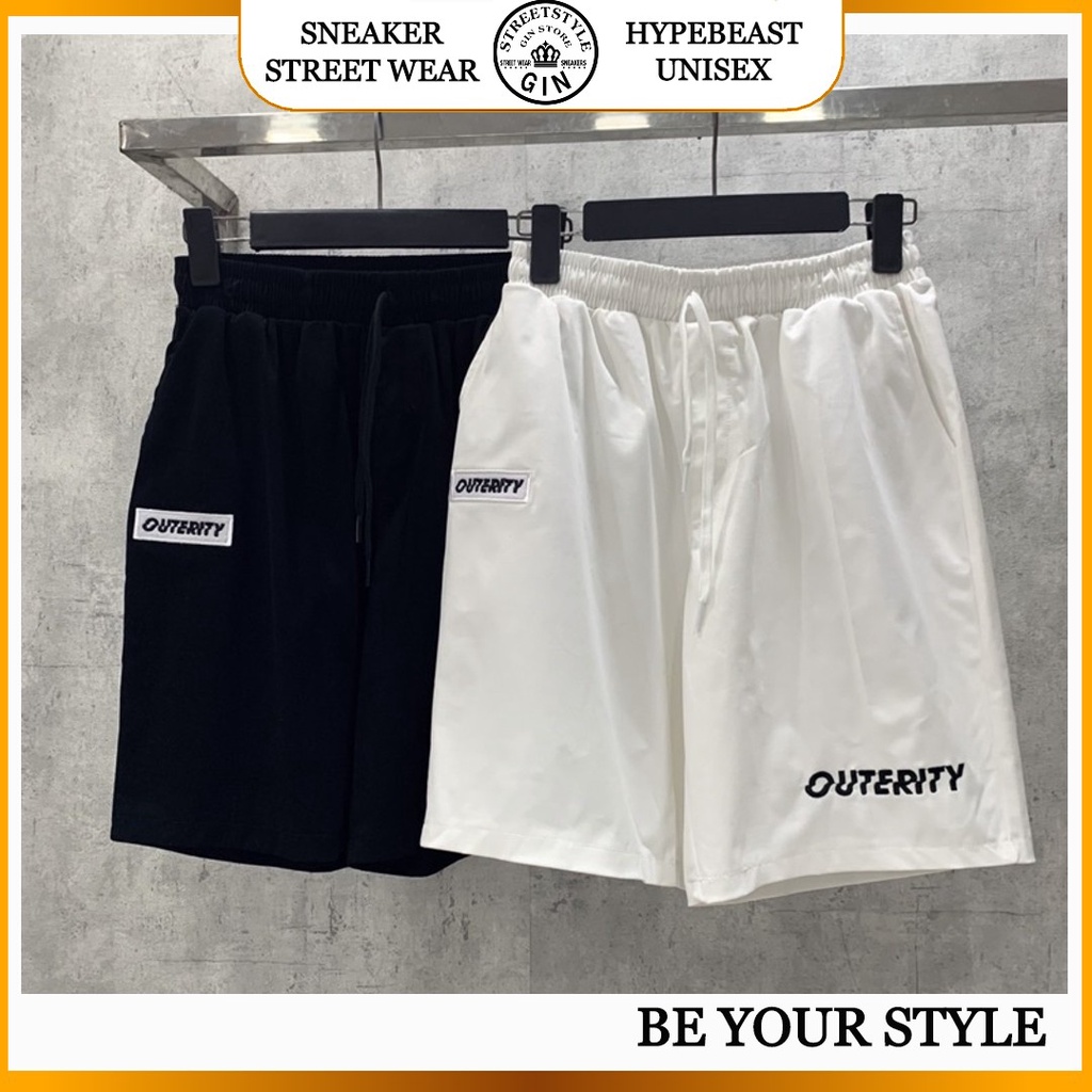 Quần Short Kaki Local Brand In Chữ OUTERITY màu đen trắng form unisex phong cách Ulzzang - Gin Store