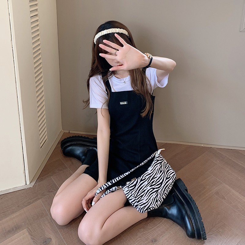 Xiaozhainv Set Áo Thun Ngắn Tay + Đầm Yếm Thời Trang Hàn Quốc Cho Nữ | BigBuy360 - bigbuy360.vn