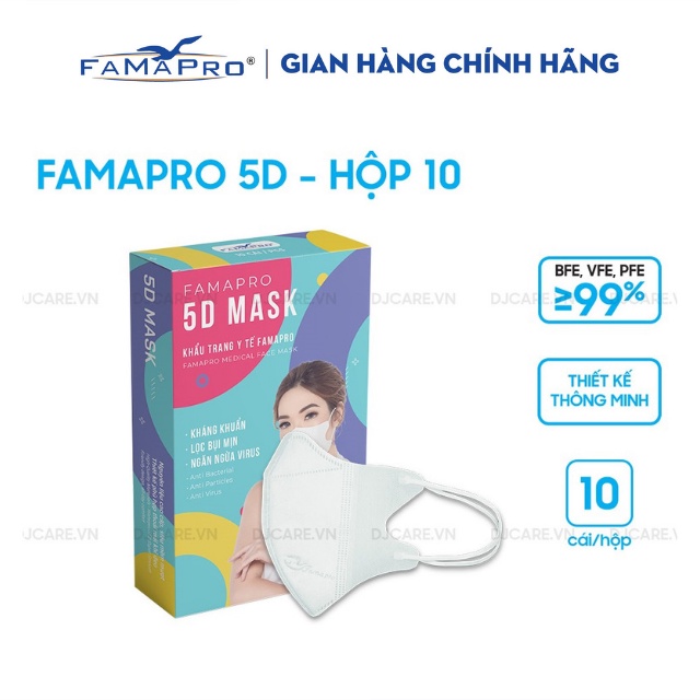 Khẩu trang y tế kháng khuẩn 3 lớp Famapro 5D Mask (10 cái/hộp )