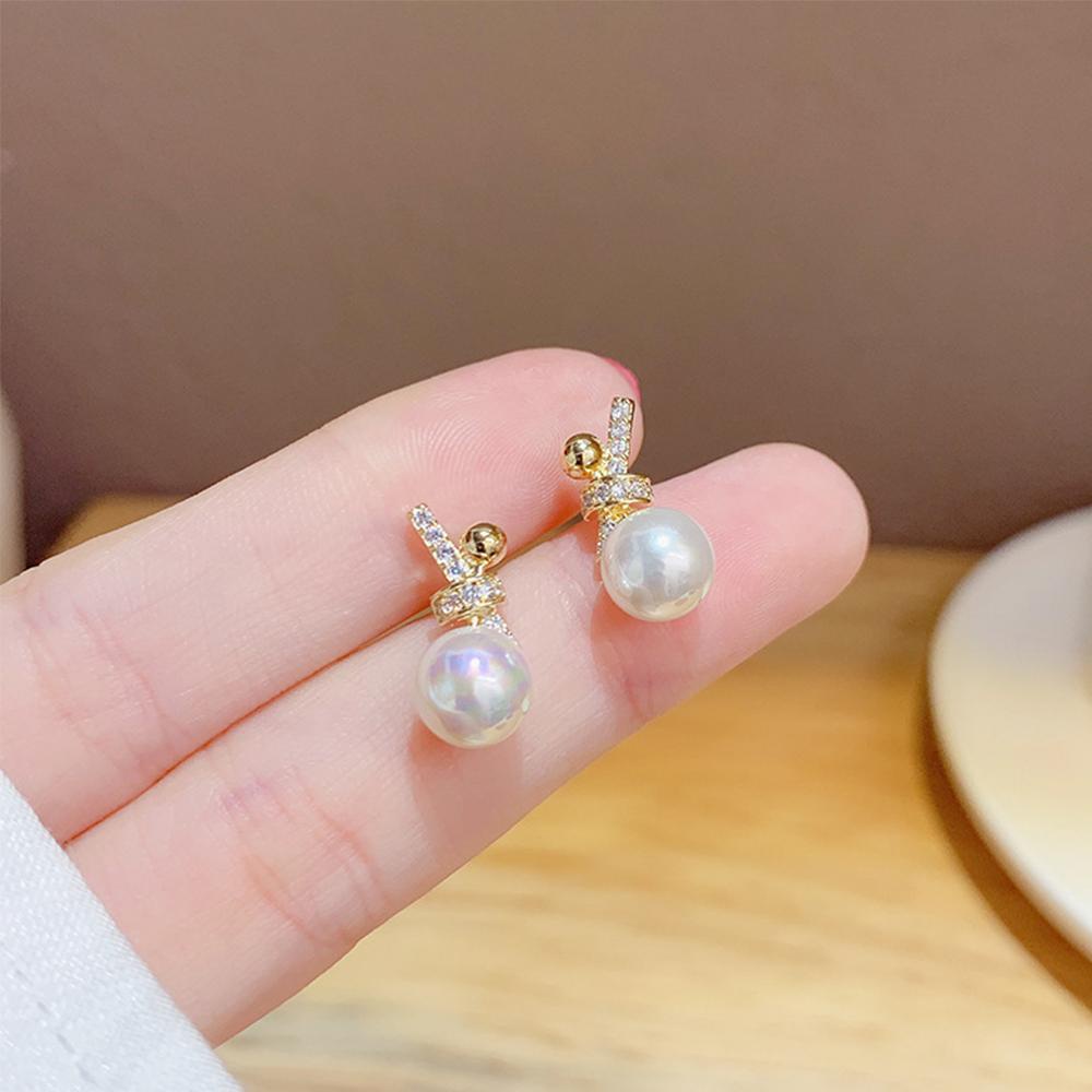 EXPEN Bông Tai Mạ Bạc 925 Đính Ngọc Trai Thanh Lịch Thời Trang Hàn Quốc