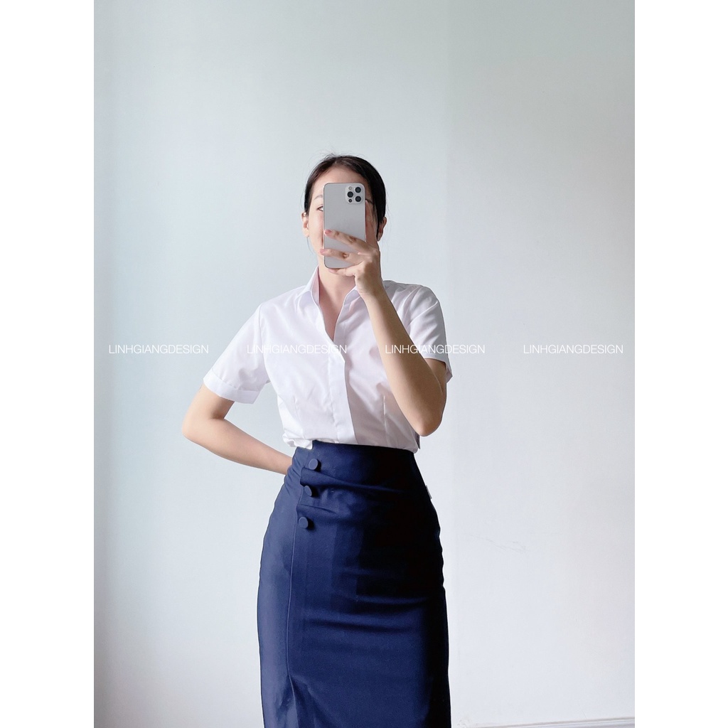 Áo sơ mi ngắn tay trắng thời trang nữ cao cấp