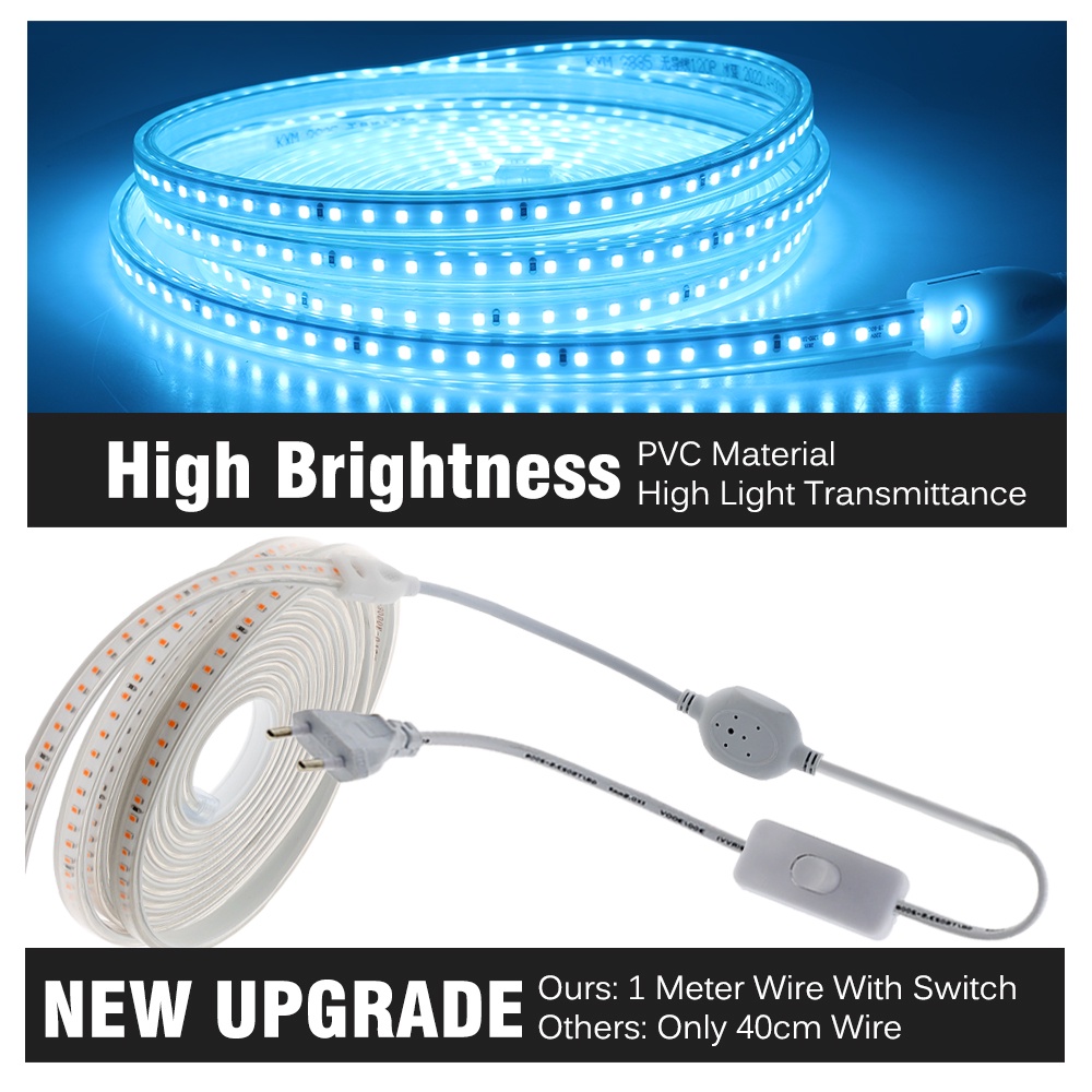 Dây Đèn LED 240v 2835 120LED/m IP67 Dài 5/10M/3m/ 2m/1m Màu Hồng/ Tím/ Xanh Dương Với Phích Cắm 1m