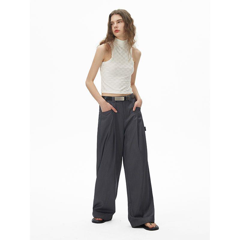 Escape Akagang Quần Tây Dáng Rộng Xếp Ly Thêu Họa Tiết 3D Phong Cách Phương Tây Cao Cấp