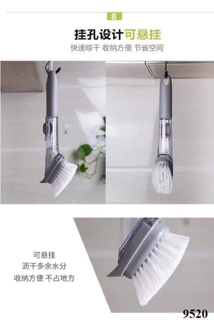 Bàn chải cọ rửa bếp 2 in 1 kèm bình đựng xà phòng