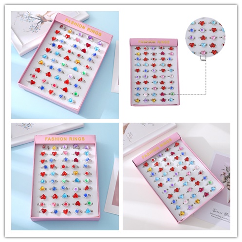 Bộ 50 Nhẫn Hoạt Hình Nhiều Màu Cho Bé Gái