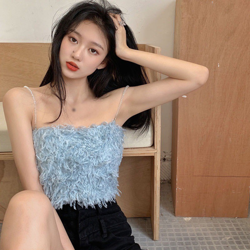 Áo ống hai dây phối lông vũ thời trang sành điệu cho nữ